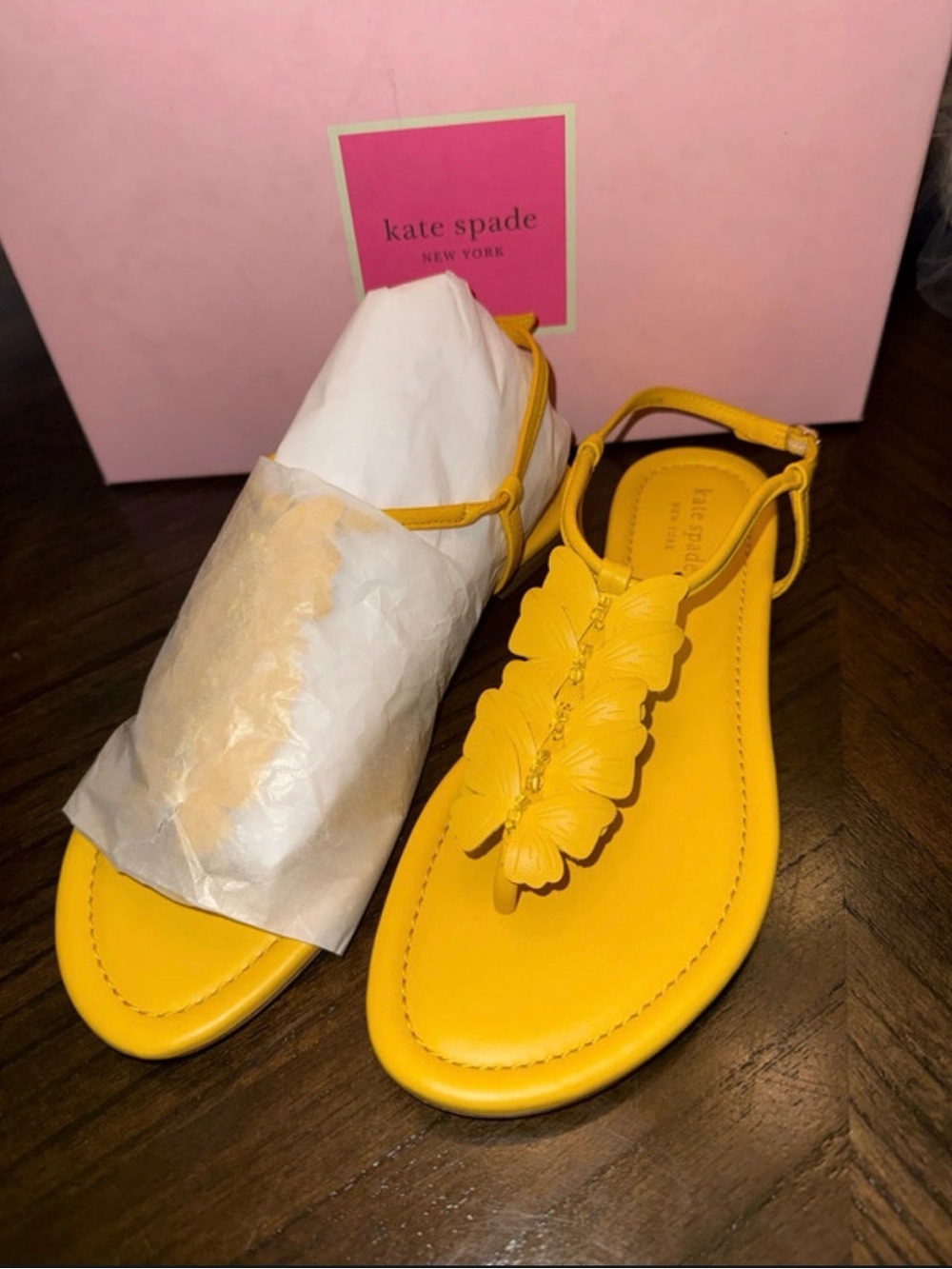 kate spade Yellow Leather Butterfly T-Strap Sandals